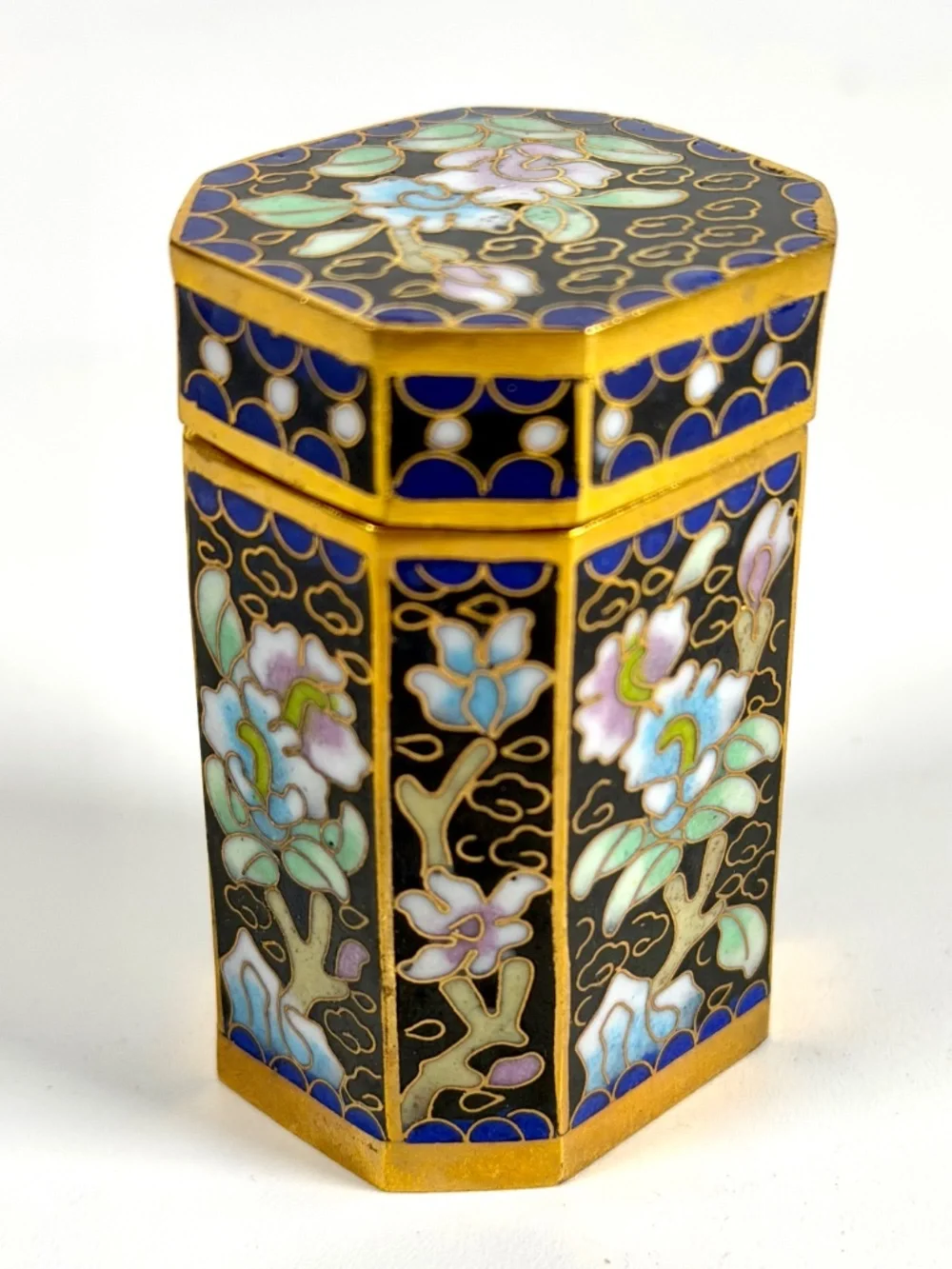 Vintage Chinese Cloisonné Small Canister Jar Set - 8 canisters w/ Original Box